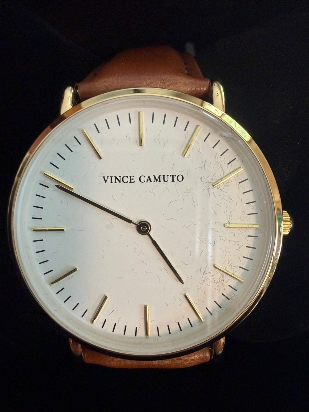 Vince Camuto Men's Gold-Tone Case White Dial Brown Leather Strap Watch